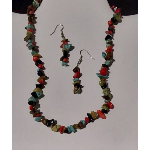 New Genuine Multi Gemstone Strand Necklace & Earring Set - Picture 1 of 1